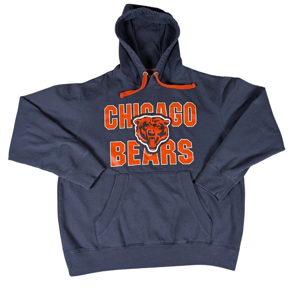 NFL Team Apparel Chicago Bears Navy Blue Orange Pullover Hoodie Men L
